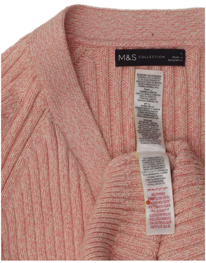 MARKS & SPENCER Womens Cardigan Sweater UK 16 Large Pink Flecked Cotton