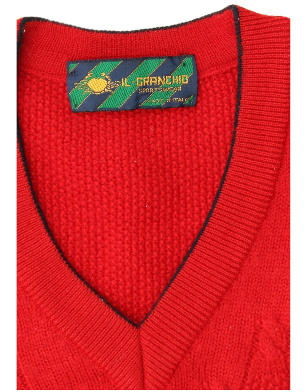 IL GRANCHIO Mens V-Neck Jumper Sweater Large Red