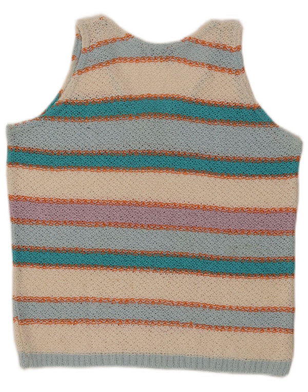 VINTAGE Womens Vest Tank Top UK 14 Large Multicoloured Striped Cotton