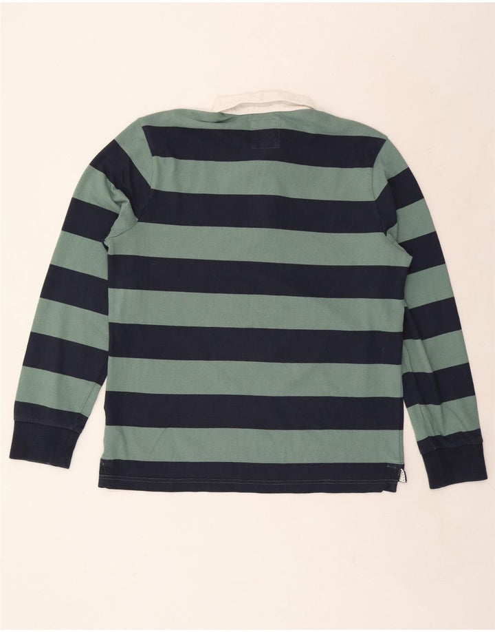 CREW CLOTHING Mens Long Sleeve Rugby Polo Shirt Large Navy Blue Striped