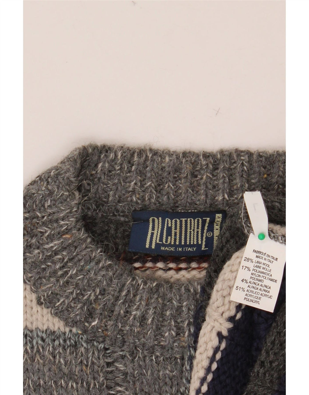 ALCATRAZ Mens Crew Neck Jumper Sweater Large Multicoloured Striped Wool