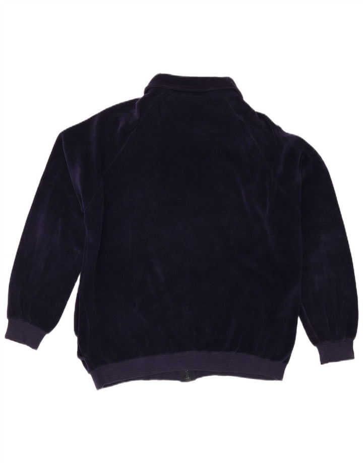 VINTAGE Womens Tracksuit Top Jacket UK 16 Large Navy Blue Cotton