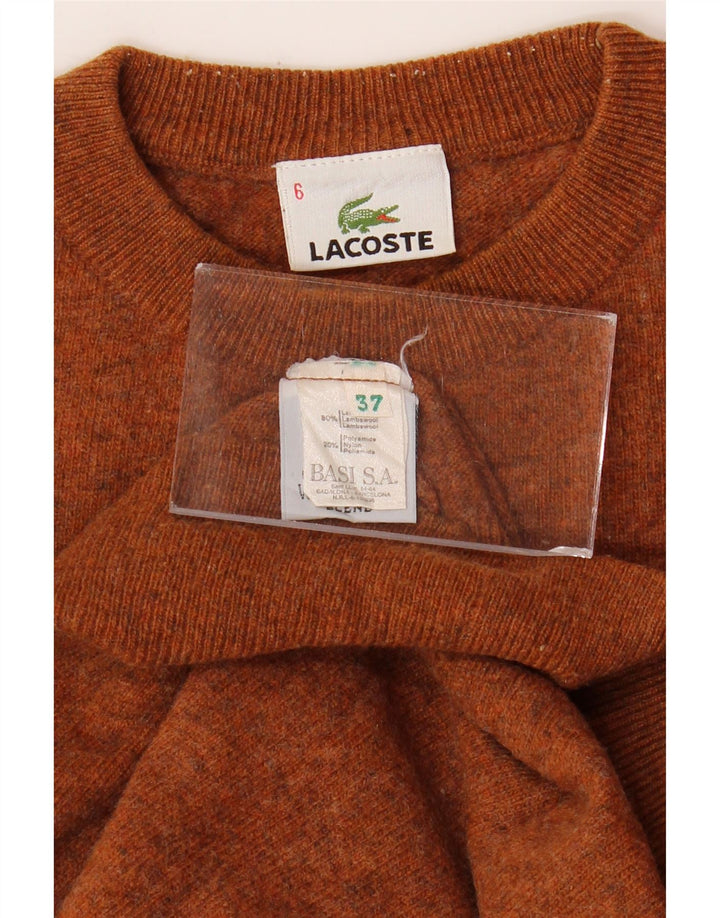 LACOSTE Mens Crew Neck Jumper Sweater Size 6 XL Brown Wool