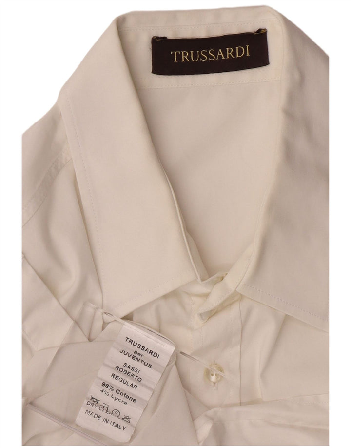 TRUSSARDI Mens Shirt Medium White Cotton