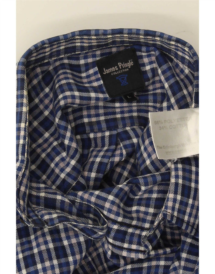 James Pringle Mens Flannel Shirt Large Blue Check Polyester