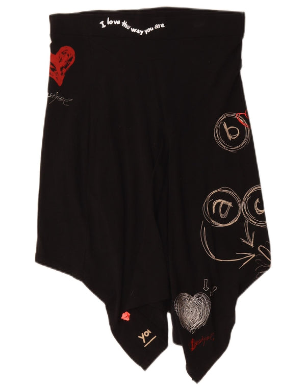 Desigual Womens Graphic Asymmetrical Skirt Small W27 Black Cotton