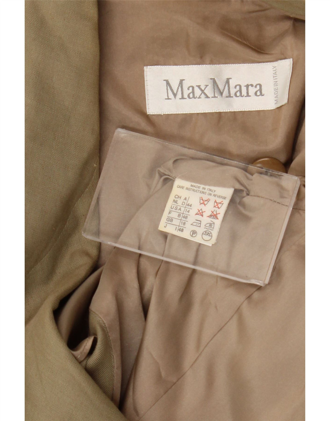 Max Mara Womens 1 Button Blazer Jacket UK 18 XL Khaki Linen