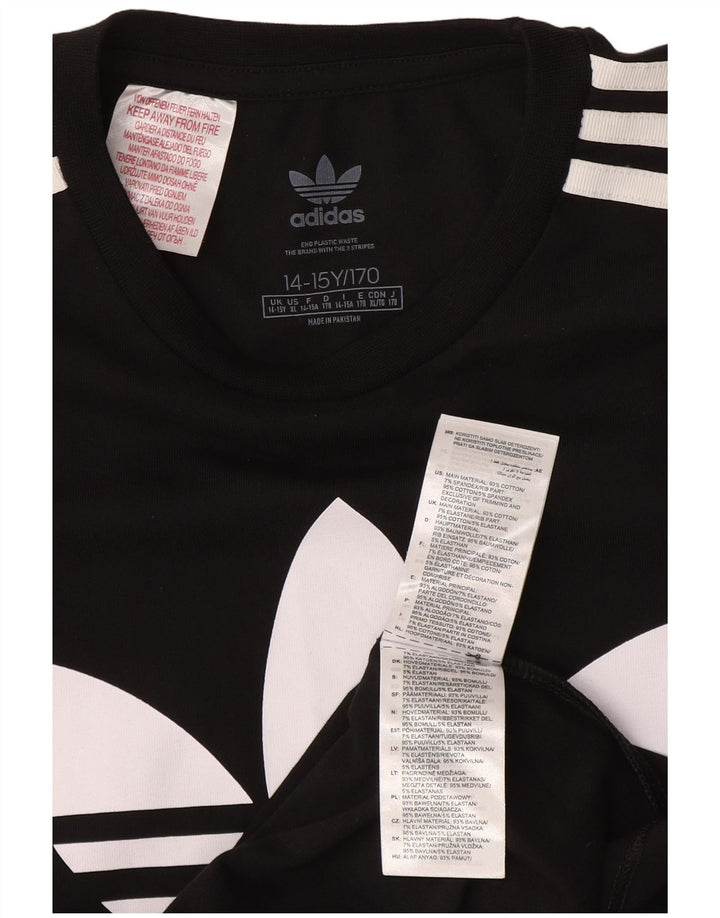 ADIDAS Girls Graphic T-Shirt Dress 14-15 Years Black Cotton