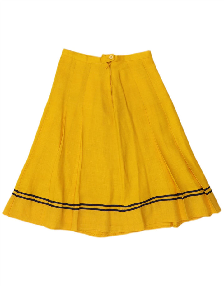 VINTAGE Womens Pleated A-Line Skirt IT 42 Medium W28 Yellow Striped