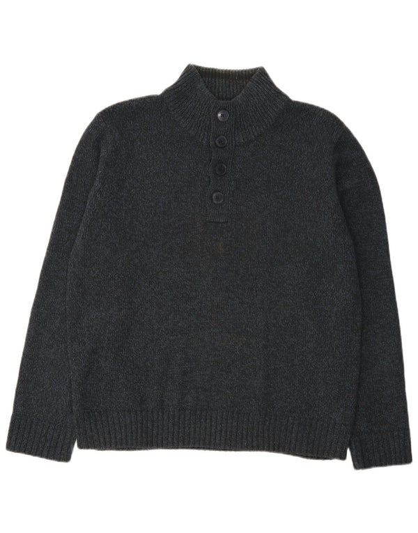 Marks & Spencer Mens Button Neck Jumper Sweater Large Navy Blue Flecked