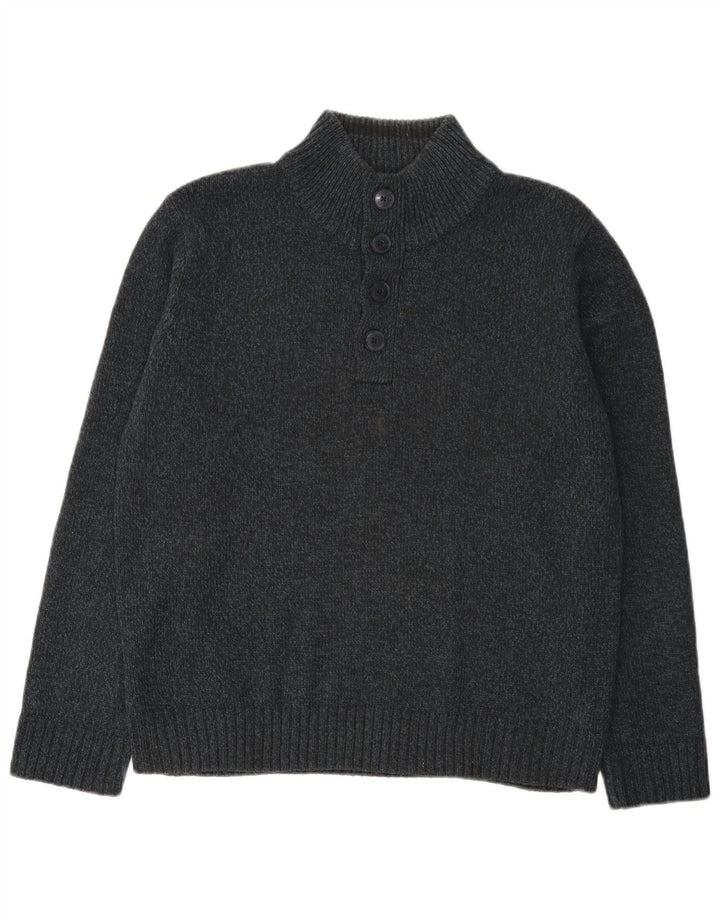 Marks & Spencer Mens Button Neck Jumper Sweater Large Navy Blue Flecked