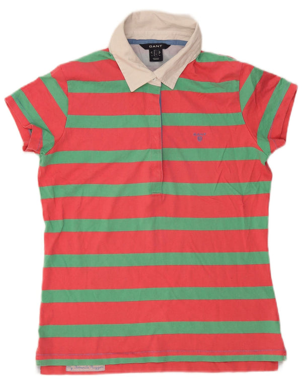 Gant Womens Rugby Polo Shirt UK 14 Large Red Striped Cotton
