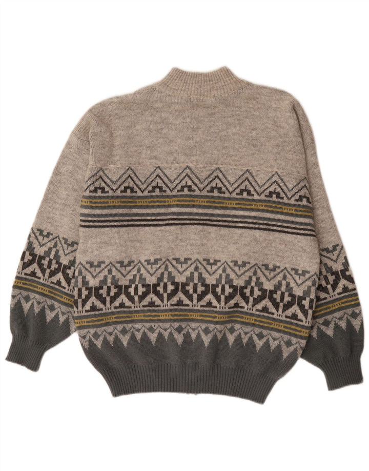 Maremma  Mens Cardigan Sweater Medium Grey Fair Isle Polyacrylic