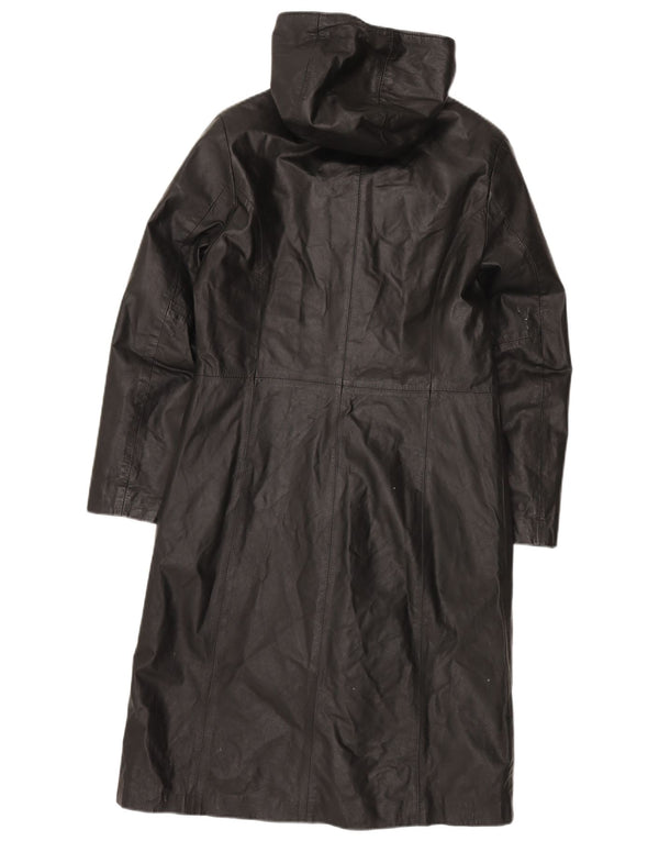Vintage Womens Hooded Leather Coat IT 44 Medium Black Leather