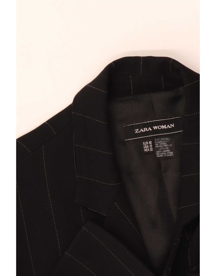 Zara Womens 2 Button Blazer Jacket EU 42 Large Black Pinstripe Rayon
