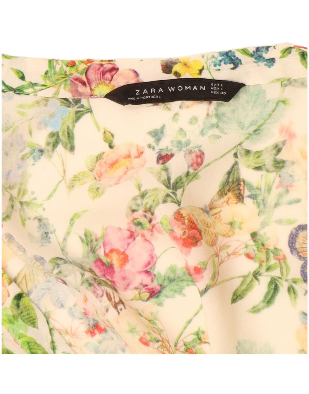 ZARA Womens Longline Long Sleeve Blouse Top UK 16 Large Off White Floral