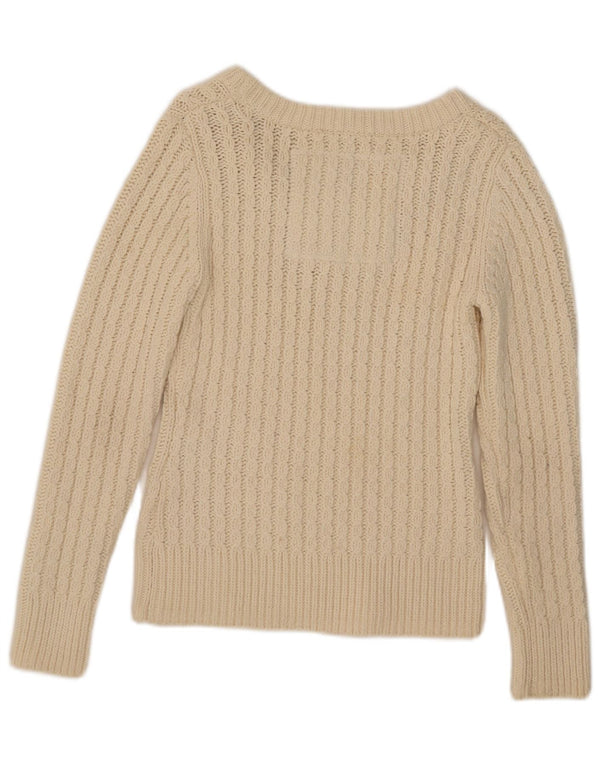 Superdry Womens Boat Neck Jumper Sweater UK 12 Medium Off White Cotton