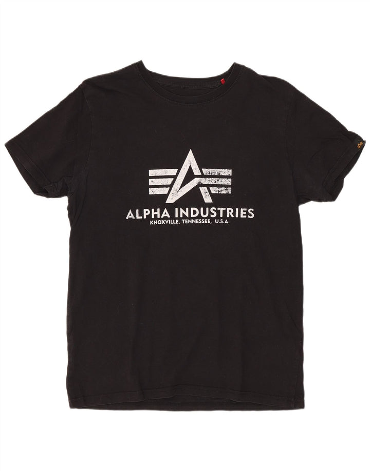 ALPHA INDUSTRIES Womens Graphic T-Shirt Top UK 10 Small Black Cotton