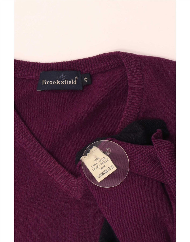 Brooksfield Mens V-Neck Jumper Sweater IT 48 Medium Purple Argyle/Diamond
