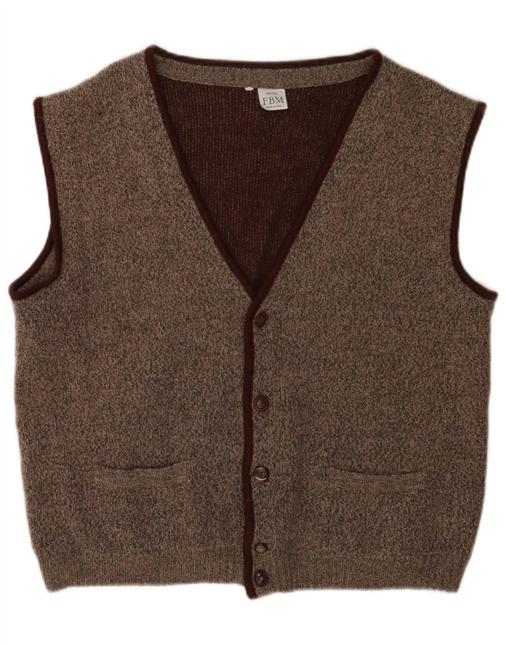 Vintage Mens Knit Waistcoat IT 50 Medium Brown Flecked Classic