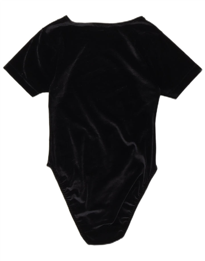 MICHELLE Womens Velvet Bodysuit UK 14 Medium Black Paisley Polyester