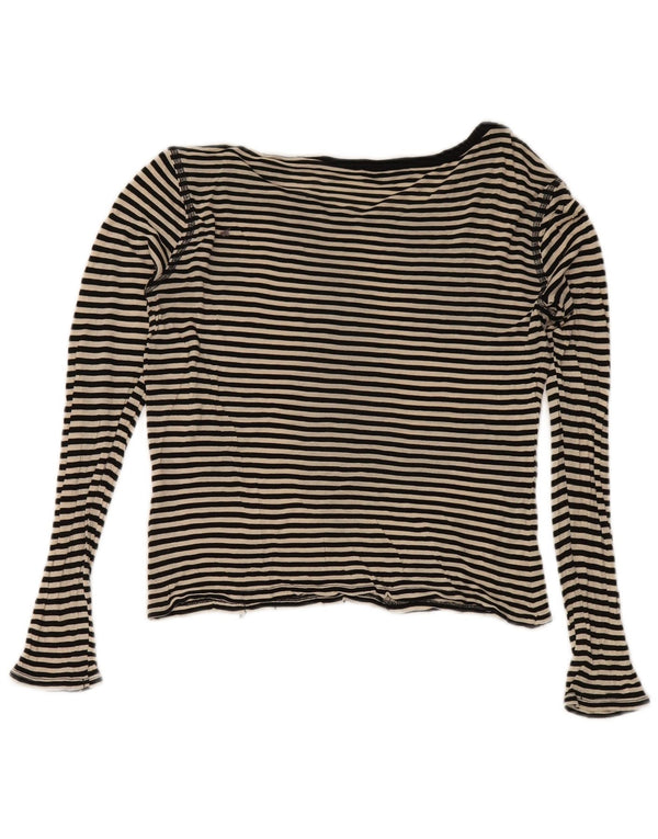 Zara Womens Crop Top Long Sleeve UK 12 Medium Navy Blue Striped Nautical