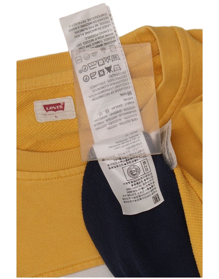 Levi's Mens Graphic Sweatshirt Jumper Large Yellow Colourblock Cotton