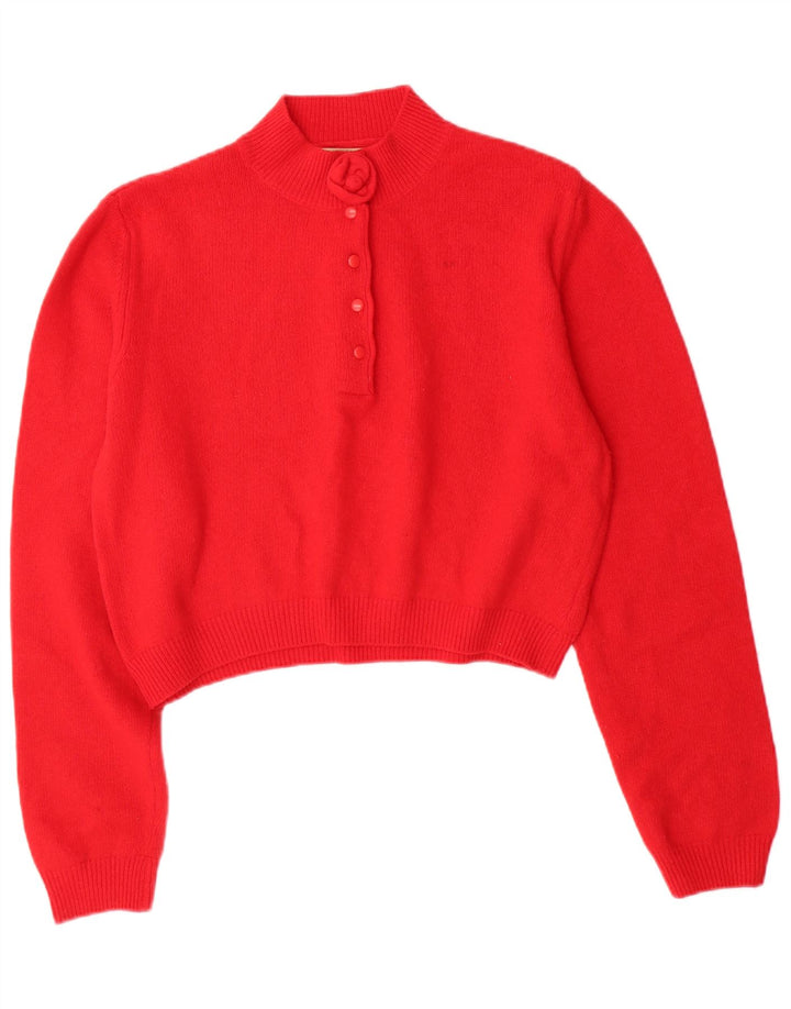 BENETTON Womens Crop Button Neck Jumper Sweater IT 48 XL Red Wool