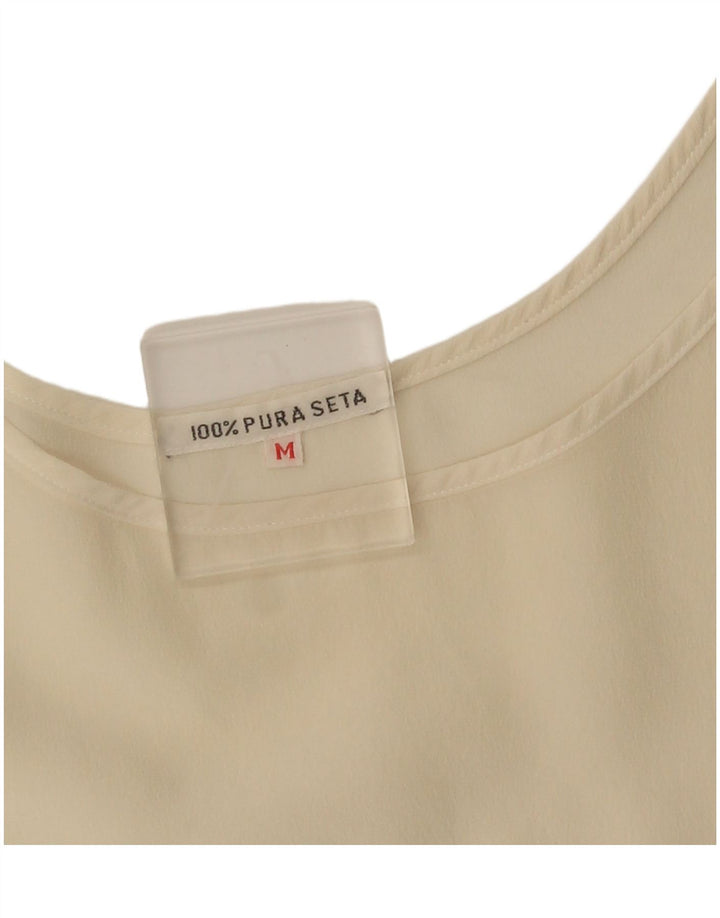 Vintage Womens Crop Vest Top UK 14 Medium Beige Silk