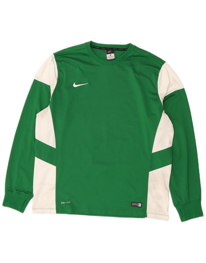 NIKE Mens Dri Fit Top Long Sleeve XL Green Colourblock Polyester