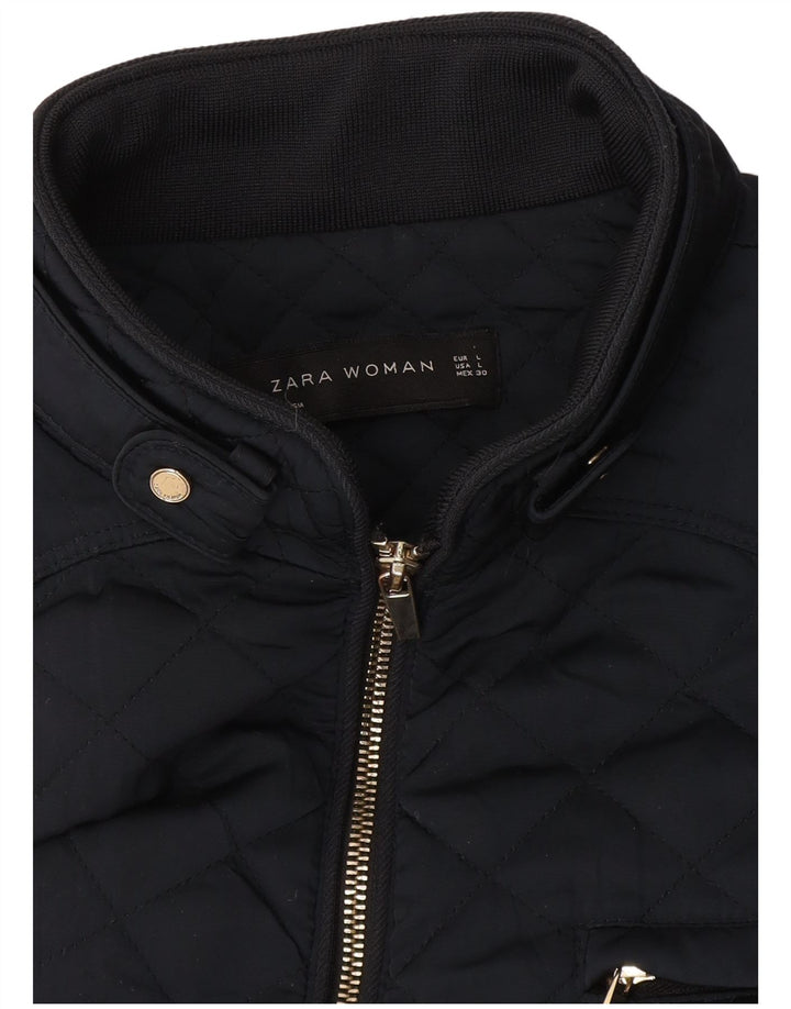 Zara Womens Quilted Jacket UK 14 Large Navy Blue