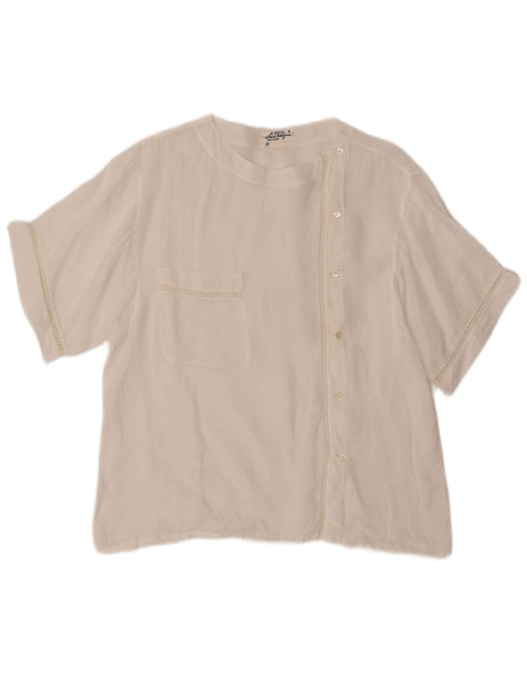 VINTAGE Womens Short Sleeve Shirt Blouse IT 48 XL White