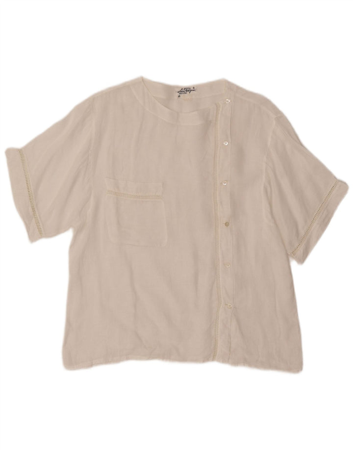 VINTAGE Womens Short Sleeve Shirt Blouse IT 48 XL White