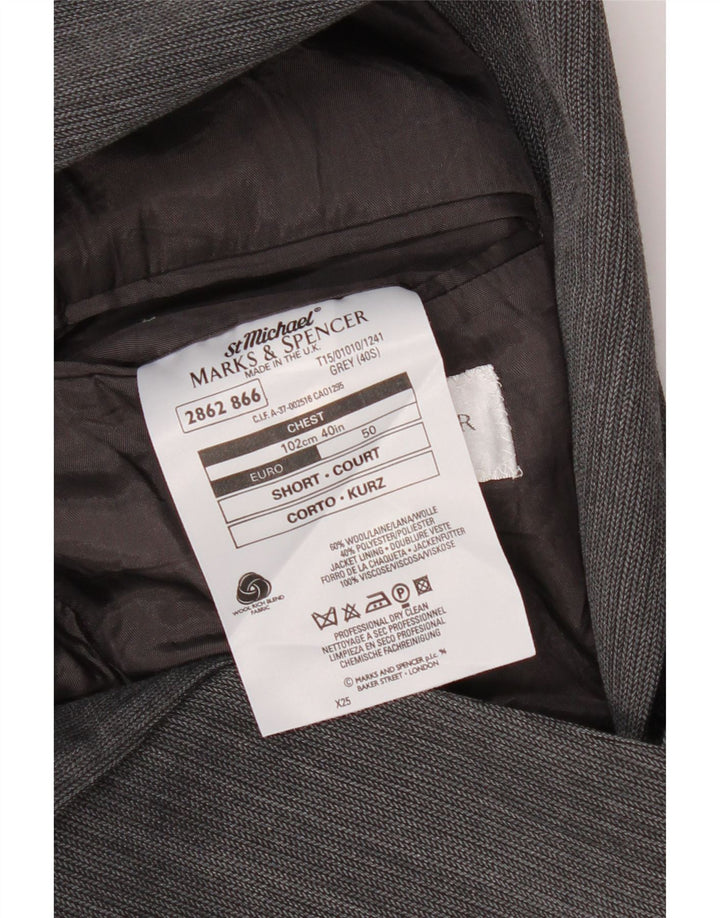 Marks & Spencer Mens 2 Button Blazer Jacket UK 40 Large Grey Wool