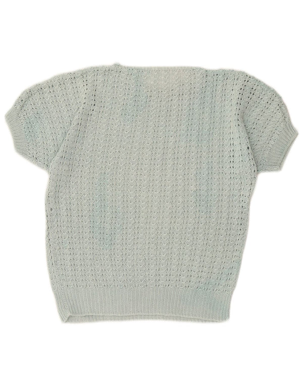 Vintage Womens Short Sleeve Boat Neck Jumper Sweater UK 12 Medium Turquoise