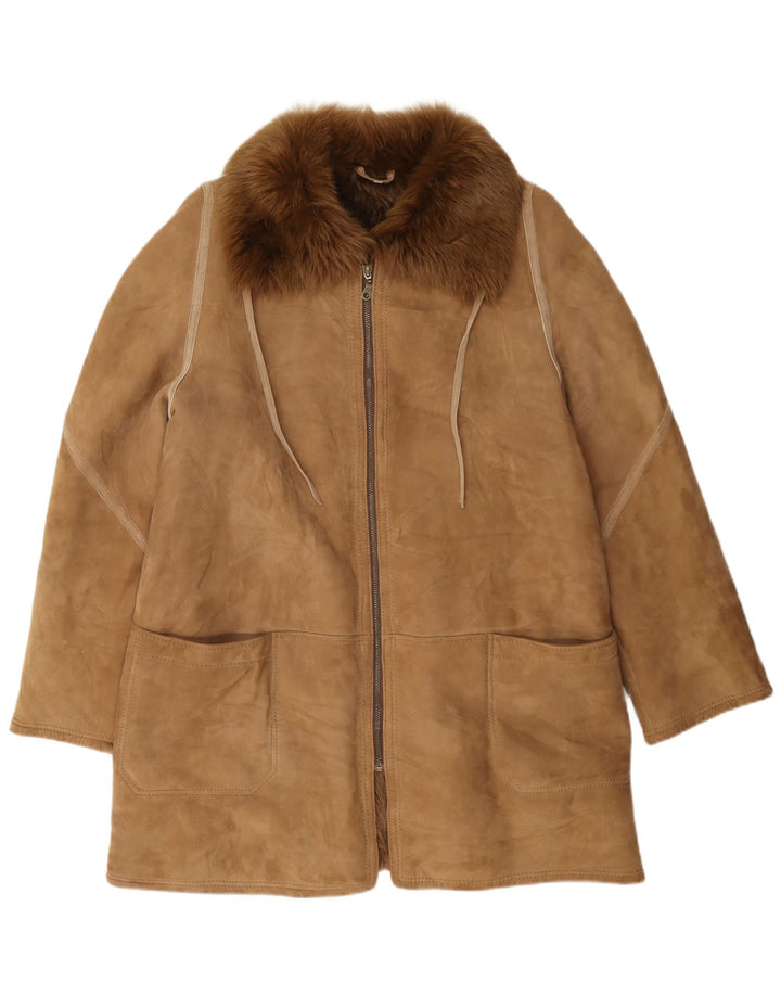 Vintage Womens Shearling Jacket IT 48 XL Brown