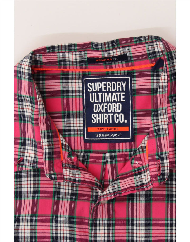 SUPERDRY Mens Regular Fit Flannel Shirt Large Pink Check Cotton