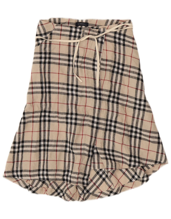 Burberry Womens Wrap Skirt UK 10 Small W26 Beige Plaid Linen