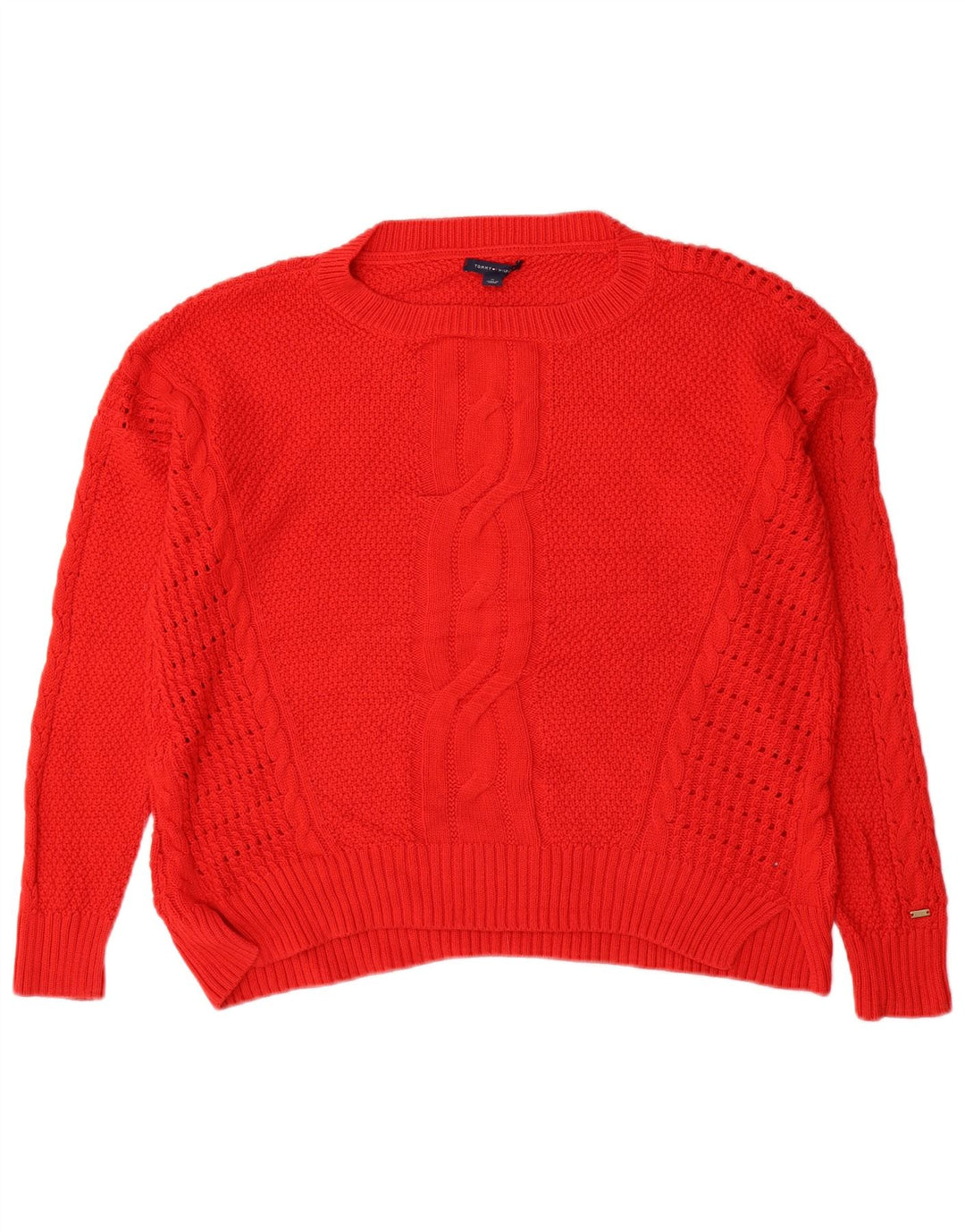Tommy Hilfiger Womens Boat Neck Jumper Sweater UK 14 Medium Red Cotton