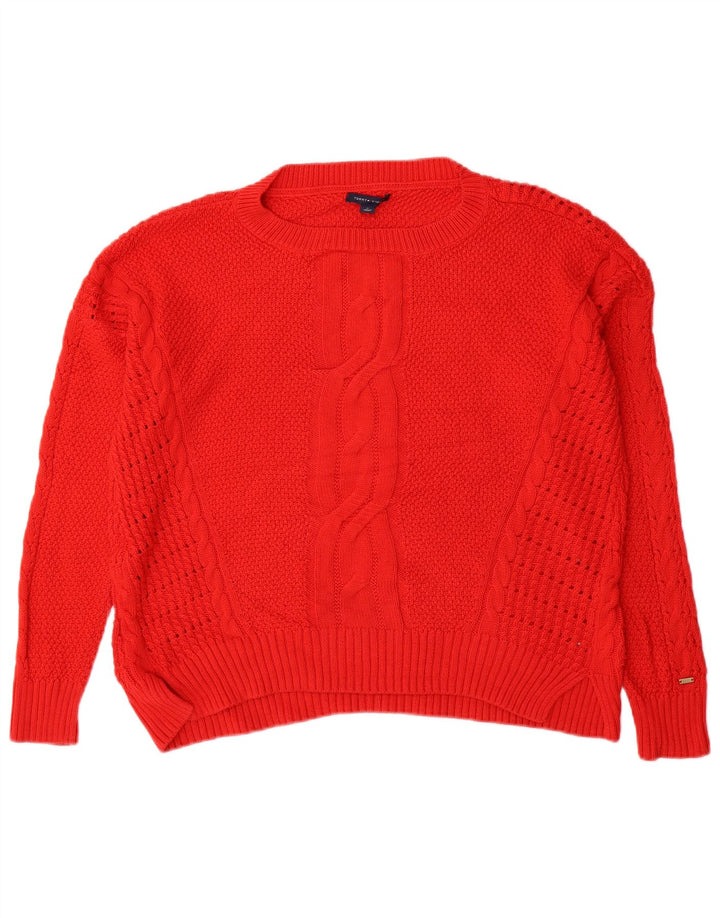Tommy Hilfiger Womens Boat Neck Jumper Sweater UK 14 Medium Red Cotton