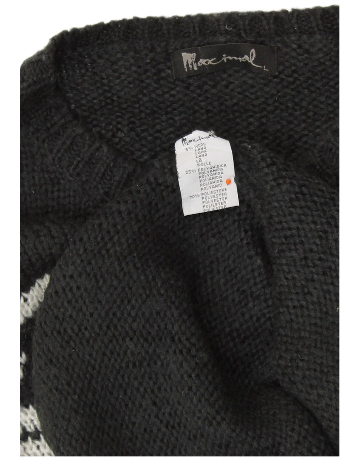 VINTAGE Womens Crew Neck Jumper Sweater UK 16 Large Black Fair Isle Wool