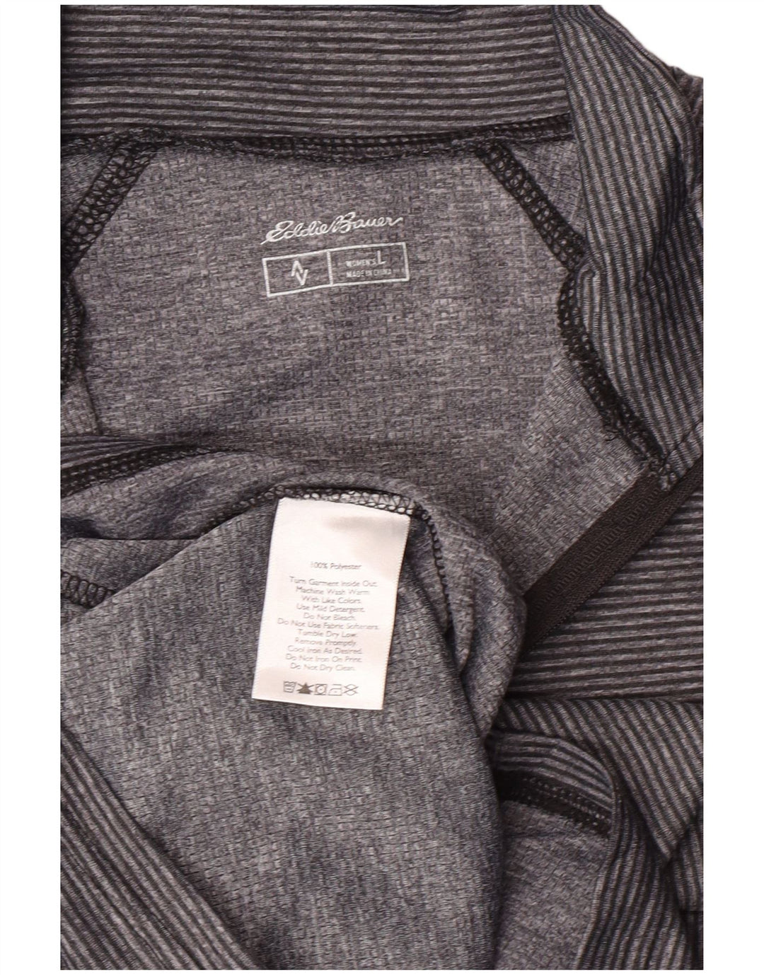 Eddie Bauer Womens Zip Neck Top Long Sleeve UK 14 Large Grey Striped Sports