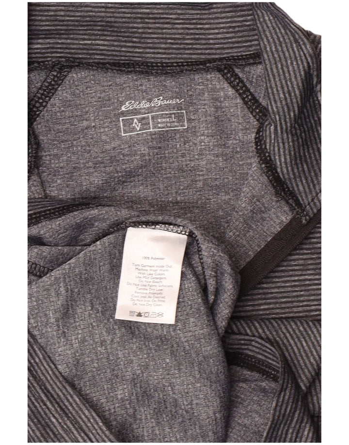 Eddie Bauer Womens Zip Neck Top Long Sleeve UK 14 Large Grey Striped Sports