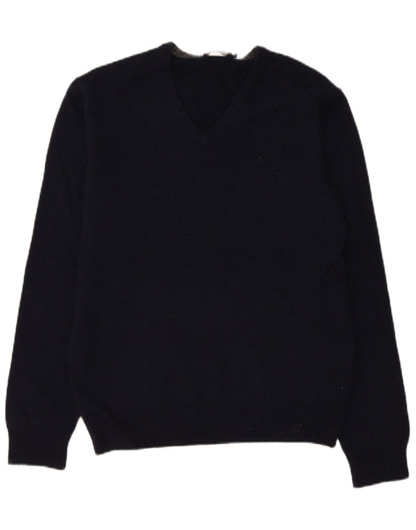 Hackett Mens V-Neck Jumper Sweater Medium Navy Blue Lambswool