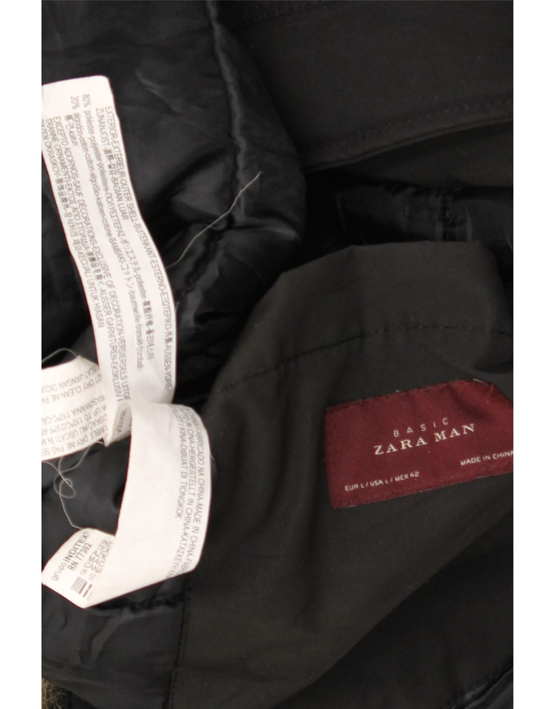 Zara Mens Hooded Parka Jacket UK 40 Large Black Cotton