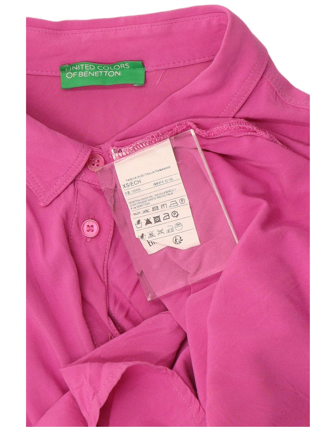 BENETTON Womens Oversized Short Sleeve Shirt Blouse UK 6 XS Pink Viscose