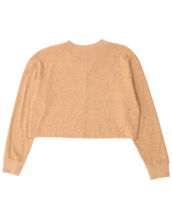 ZARA Womens Crop Crew Neck Jumper Sweater UK 14 Medium Beige Polyester