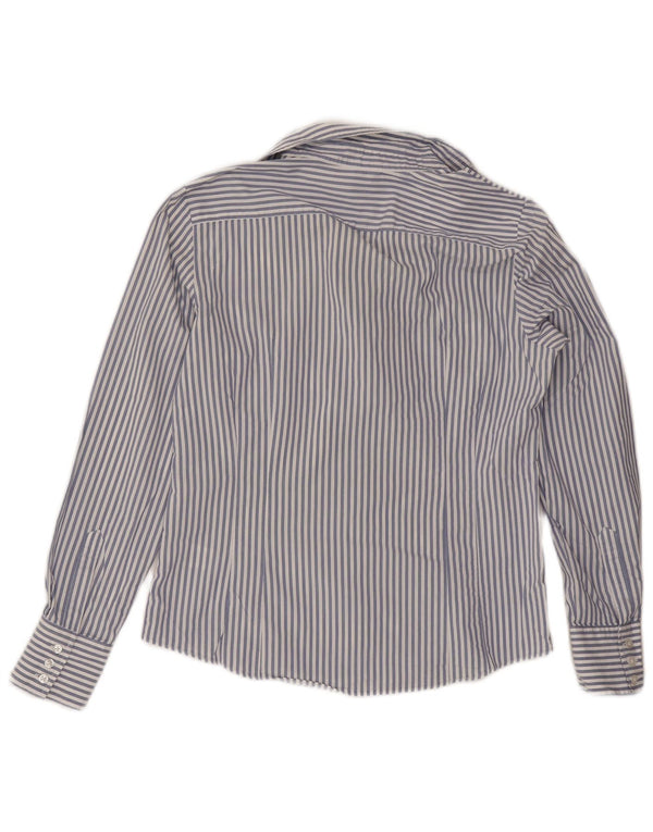 Marks & Spencer Womens Shirt UK 12 Medium Navy Blue Pinstripe Cotton