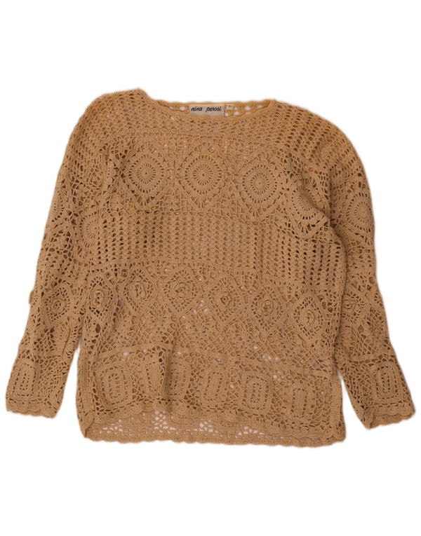 VINTAGE Womens Oversized Boat Neck Jumper Sweater UK 10 Small Beige