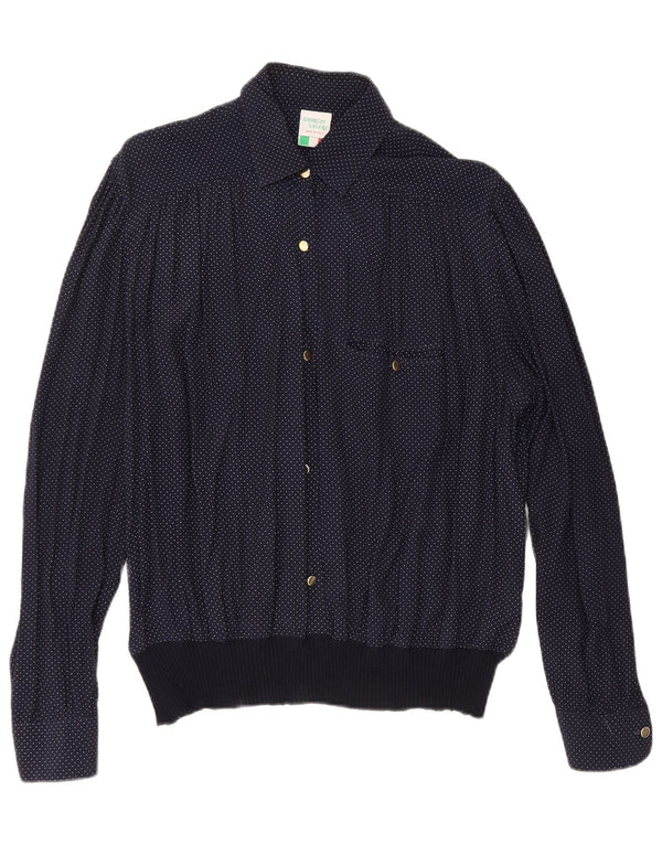 VINTAGE Womens Shirt Blouse UK 16 Large Navy Blue Spotted Viscose